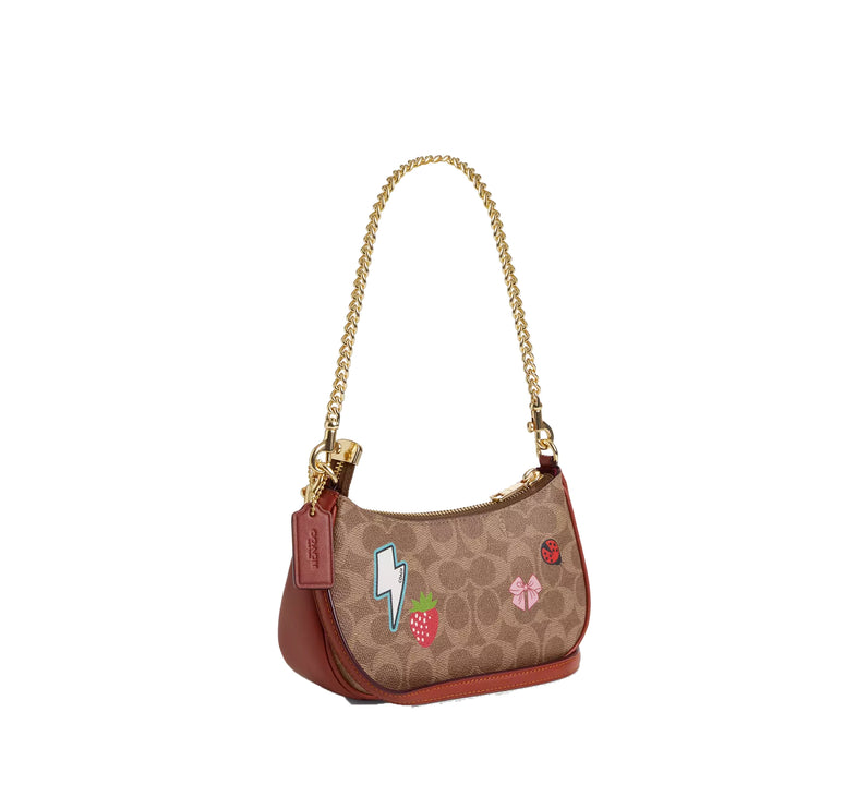 Coach Women's Teri Mini Crossbody Bag In Signature Canvas With Sticker Print Gold/Tan Multi