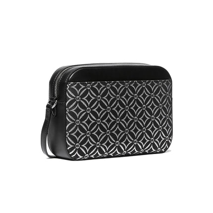 Michael Kors Women's Jet Set Large Metallic Logo Jacquard Crossbody Bag Black/Silver