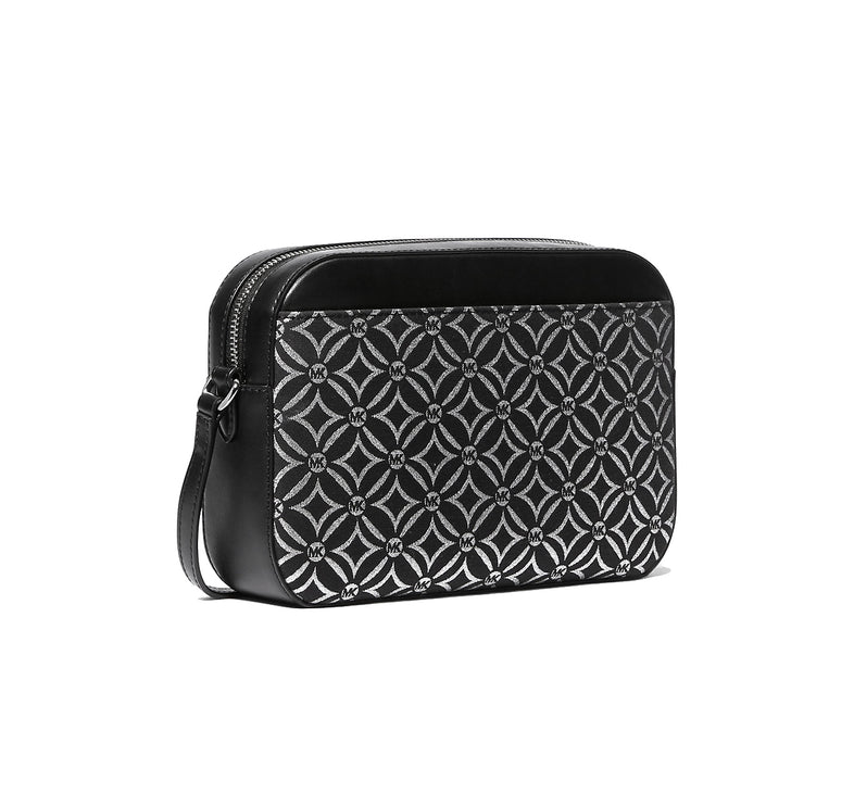 Michael Kors Women's Jet Set Large Metallic Logo Jacquard Crossbody Bag Black/Silver