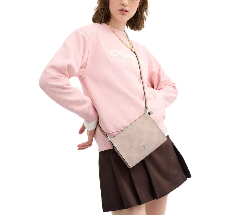 Coach Women's Slim Crossbody Bag In Signature Canvas Silver/Sand/Taupe