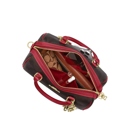 Coach Women's Rowan Satchel Bag In Maxi Signature Canvas Gold/Walnut/True Red