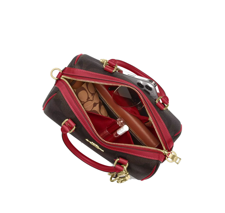 Coach Women's Rowan Satchel Bag In Maxi Signature Canvas Gold/Walnut/True Red