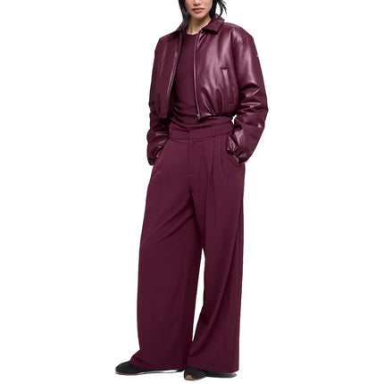 alo Women's Faux Leather Cropped Premier Bomber Burgundy