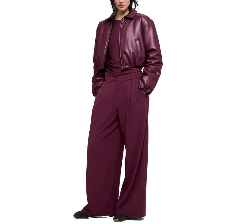 alo Women's Faux Leather Cropped Premier Bomber Burgundy