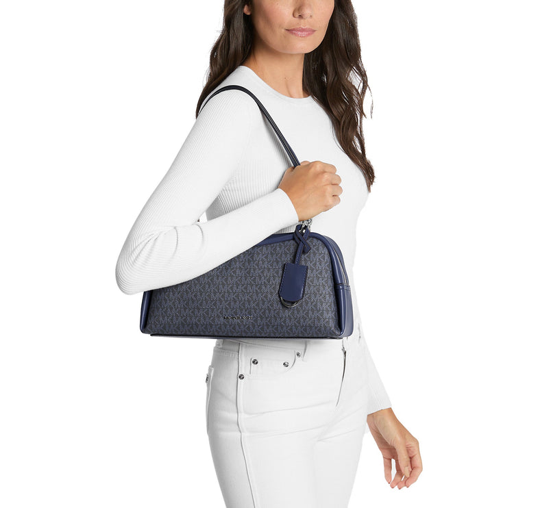 Michael Kors Women's Cecily Medium Signature Logo Shoulder Bag Admiral/Silver