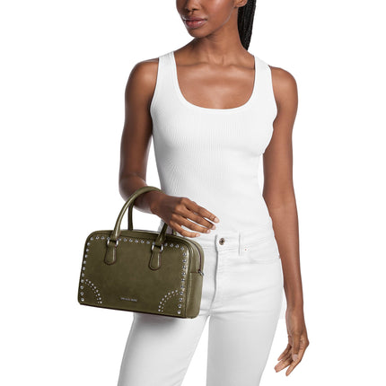 Michael Kors Women's Thompson Medium Distressed Studded Satchel Olive