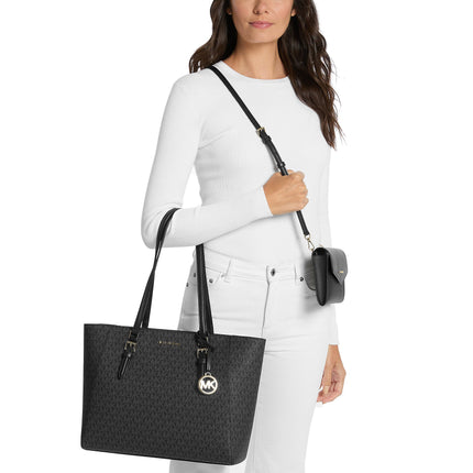 Michael Kors Women's Charlotte Large 3-in-1 Signature Logo Tote Bag Black/Gold