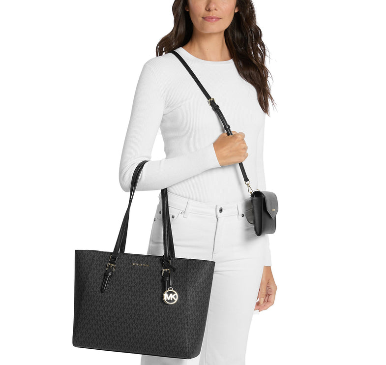 Michael Kors Women's Charlotte Large 3-in-1 Signature Logo Tote Bag Black/Gold