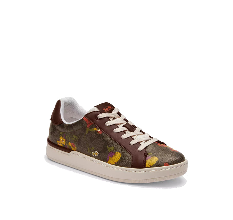 Coach Women's Clip Low Top Sneaker In Signature Canvas With Floral Print Dark Saddle
