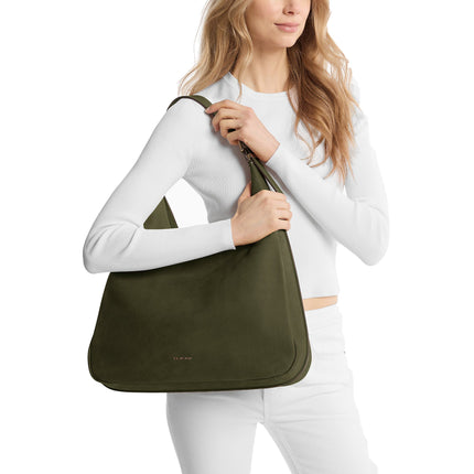 Michael Kors Women's Nolita Large Nubuck Hobo Shoulder Bag Ivy