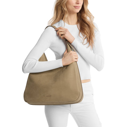 Michael Kors Women's Nolita Large Nubuck Hobo Shoulder Bag Husk