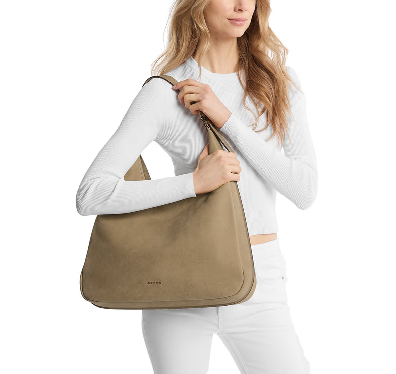 Michael Kors Women's Nolita Large Nubuck Hobo Shoulder Bag Husk