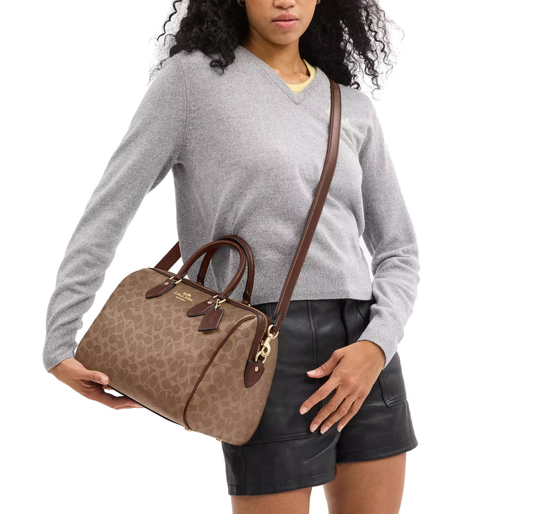 Coach Women's Rowan Large Satchel Bag In Signature Canvas Gold/Tan/Brown