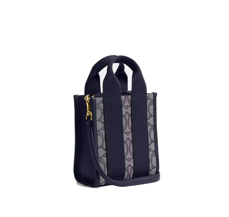Coach Women's Smith Mini Tote Bag In Signature Jacquard Gold/Navy/Midnight Navy