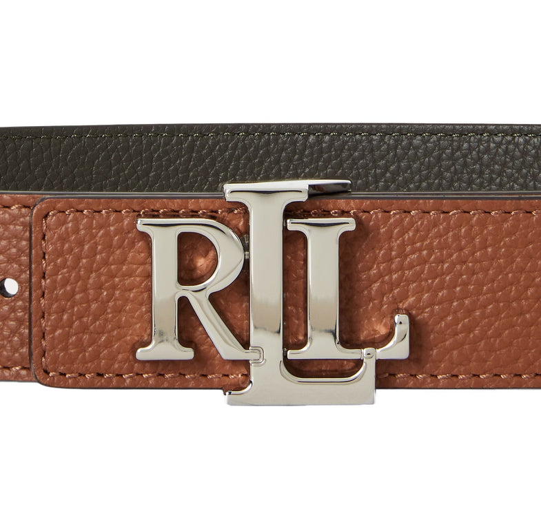 Polo Ralph Lauren Women's Logo Reversible Pebbled Leather Belt Lauren Tan/Dark Olive