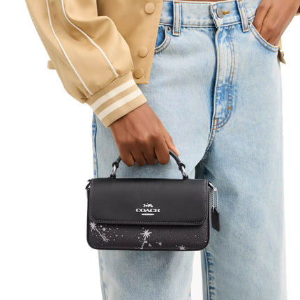 Coach Women's Mini Josie Top Handle Bag With Star Print Black/Silver