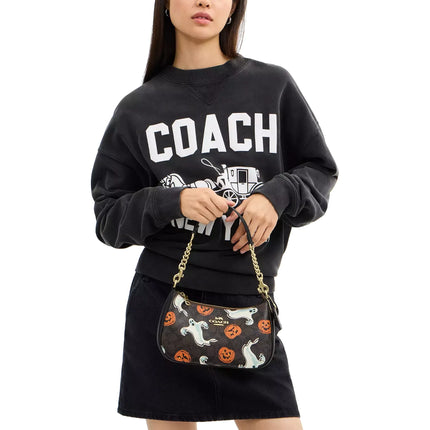 Coach Women's Teri Shoulder Bag In Signature Canvas With Halloween Print Gold/Walnut Multi