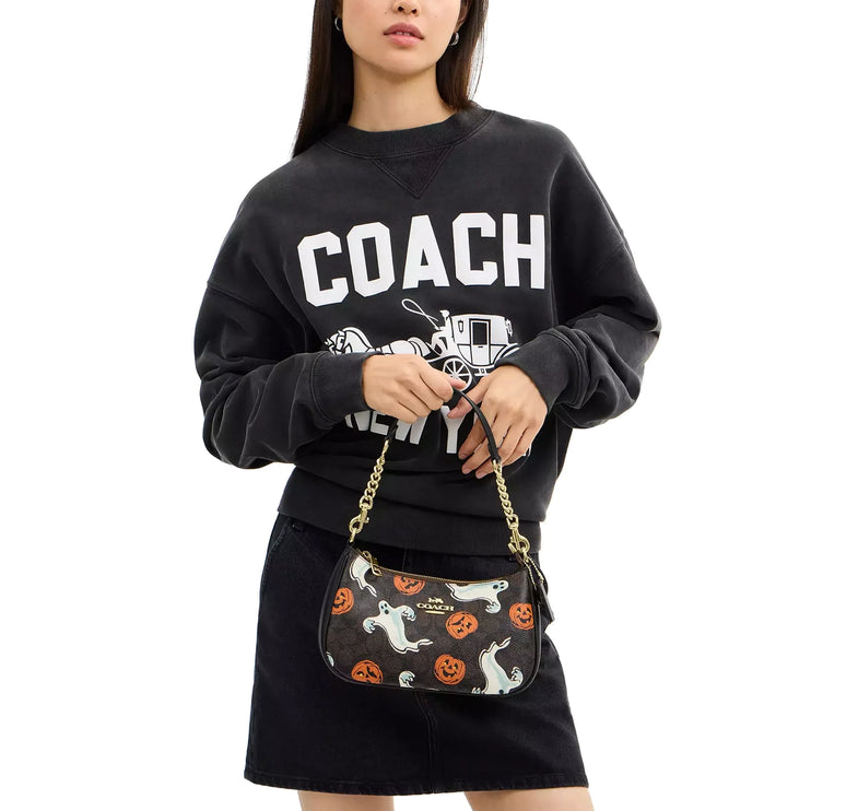 Coach Women's Teri Shoulder Bag In Signature Canvas With Halloween Print Gold/Walnut Multi