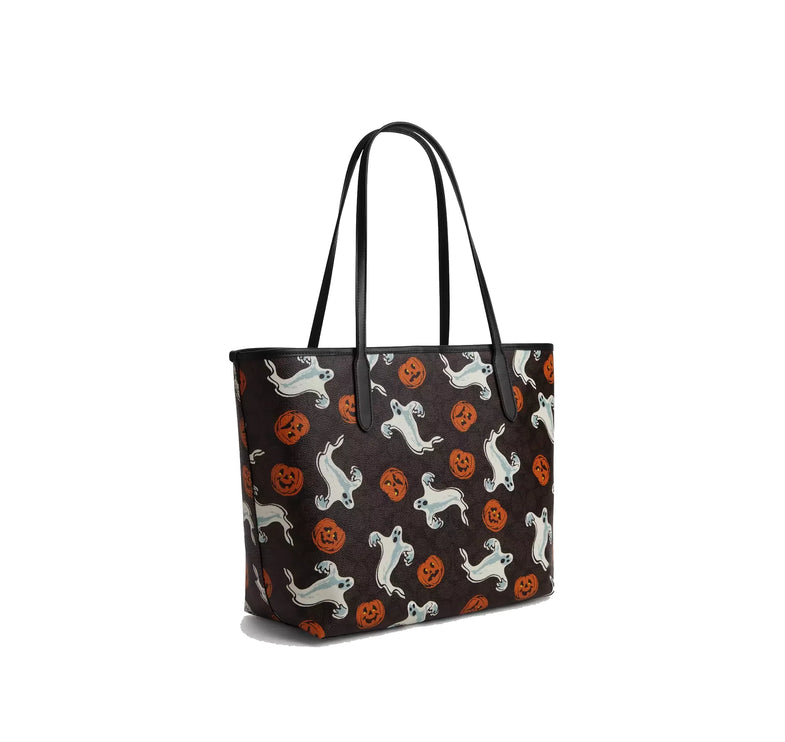 Coach Women's City Tote Bag In Signature Canvas With Halloween Print Gold/Walnut Multi