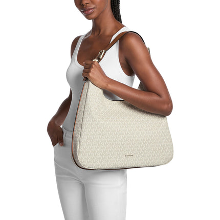 Michael Kors Women's Nolita Large Signature Logo Shoulder Bag Vanilla/Acorn