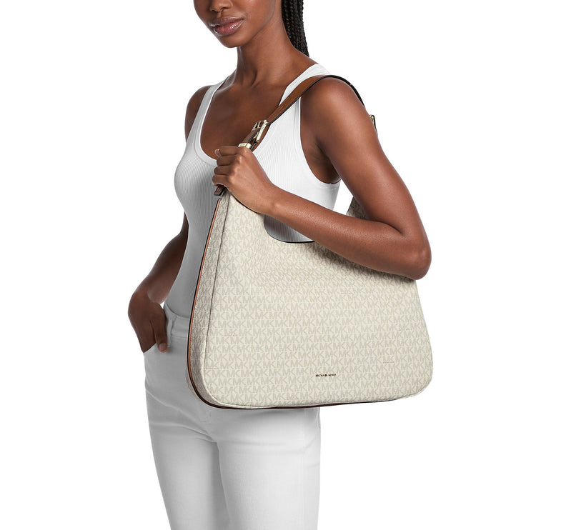 Michael Kors Women's Nolita Large Signature Logo Shoulder Bag Vanilla/Acorn