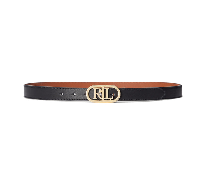 Polo Ralph Lauren Women's Oval-Logo Reversible Leather Skinny Belt Black/Tan