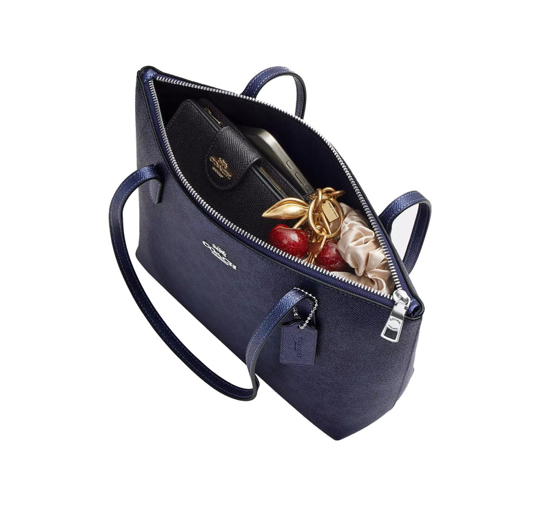 Coach Women's Fiona Zip Tote Bag In Signature Canvas Silver/Blue/Navy