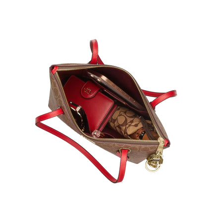 Coach Women's Fiona Zip Tote Bag In Signature Canvas Gold/Tan/Carnation