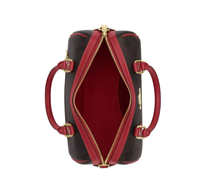 Coach Women's Rowan Satchel Bag In Maxi Signature Canvas Gold/Walnut/True Red