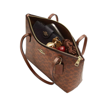 Coach Women's Fiona Zip Tote Bag In Signature Canvas Gold/Brown/Copper