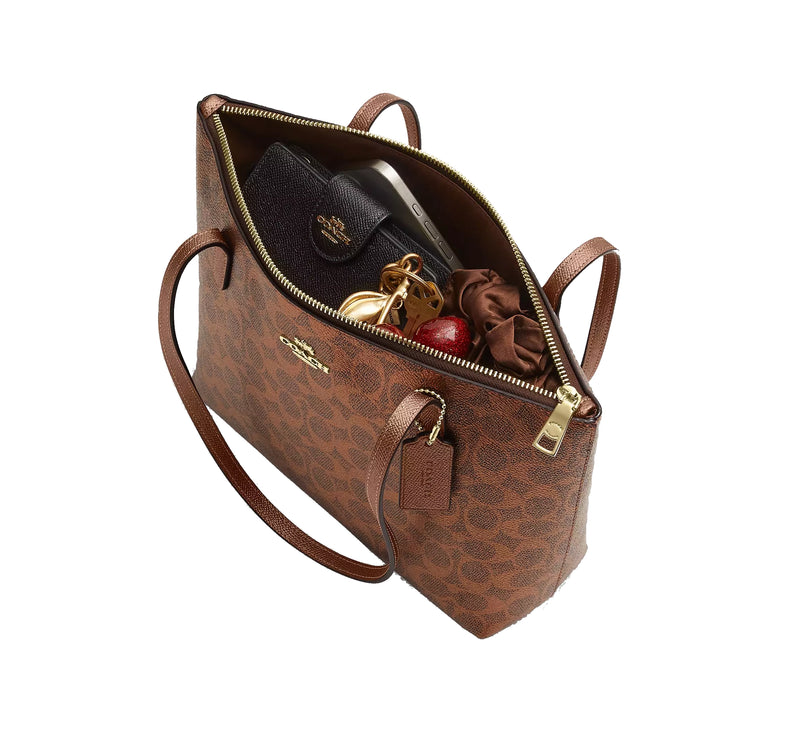 Coach Women's Fiona Zip Tote Bag In Signature Canvas Gold/Brown/Copper