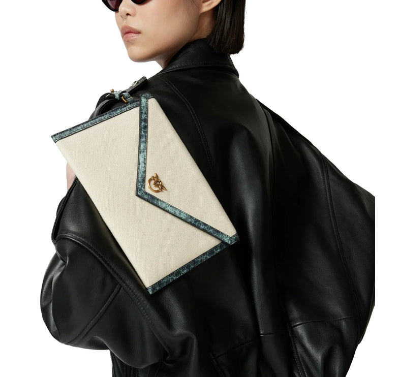 Pinko Women's Canvas Handbag With Printed Leather Trim Multi