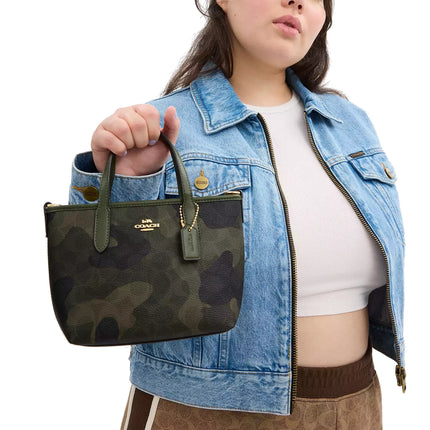 Coach Women's City Mini Tote Bag In Signature Camo Print Gold/Dark Cypress Multi - Hemen Kargoda