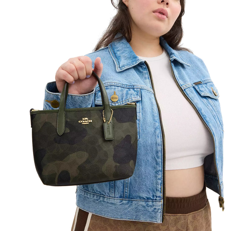 Coach Women's City Mini Tote Bag In Signature Camo Print Gold/Dark Cypress Multi - Hemen Kargoda