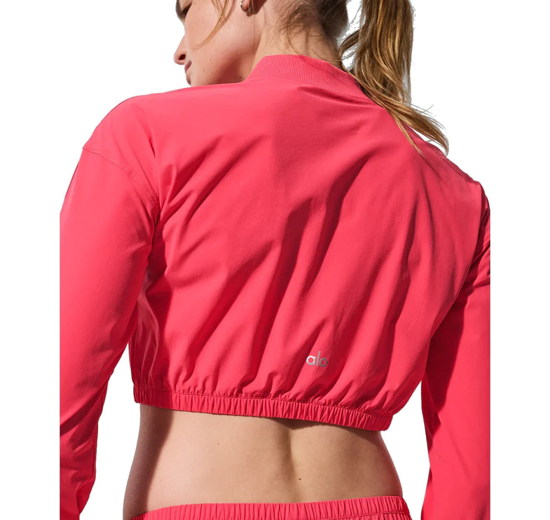 alo Women's Cropped Breezy Full-Zip Cover Up Candy Red