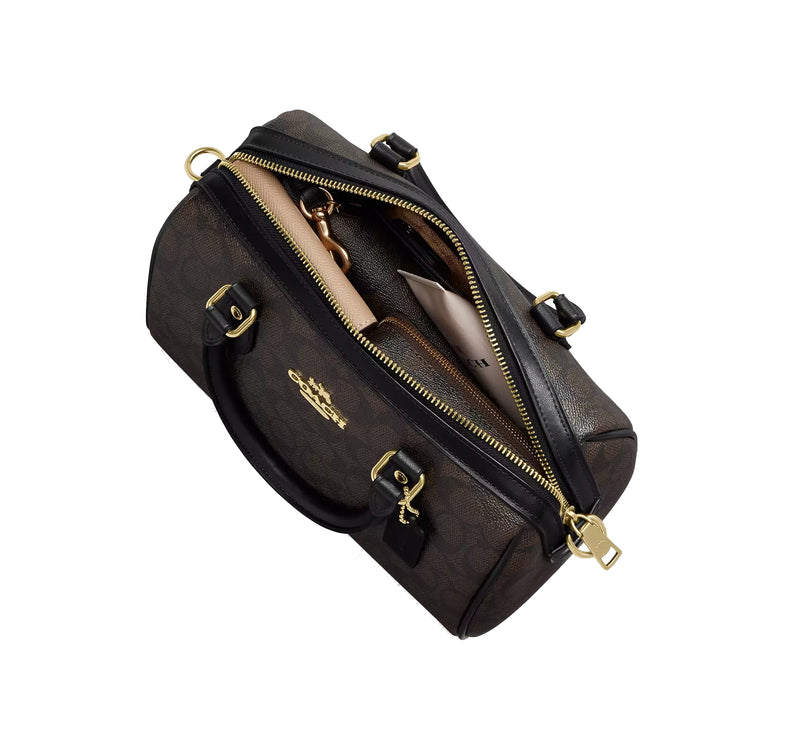 Coach Women's Rowan Satchel Bag In Signature Canvas Gold/Walnut/Black