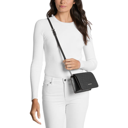 Michael Kors Women's Jet Set Medium Signature Logo Crossbody Bag Silver/Black