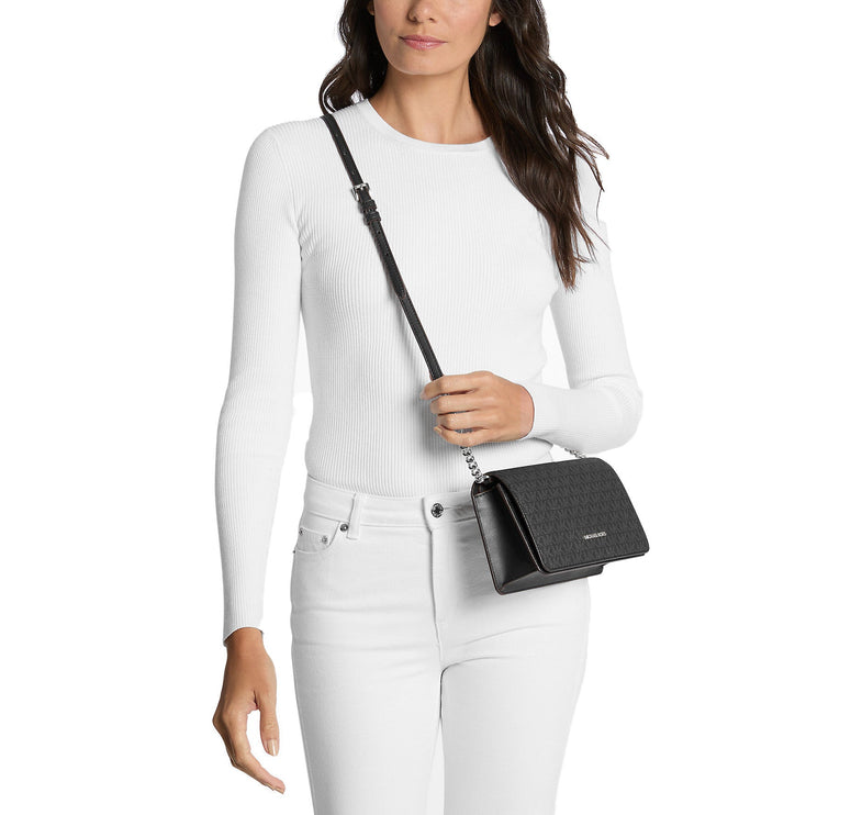 Michael Kors Women's Jet Set Medium Signature Logo Crossbody Bag Silver/Black