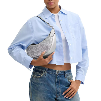 Coach Women's Aria Shoulder Bag In Signature Canvas Silver/Gray/Silver