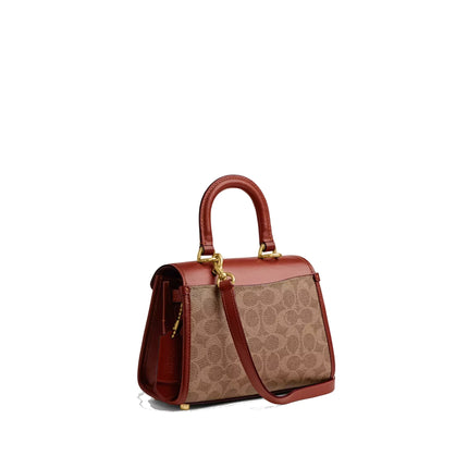 Coach Women's Sammy Top Handle Bag 21 In Signature Canvas Brass/Tan/Rust