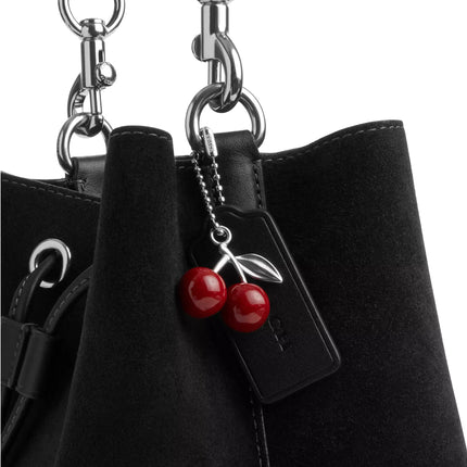 Coach Women's Rowan Bucket Bag With Cherry Charm Black/Silver