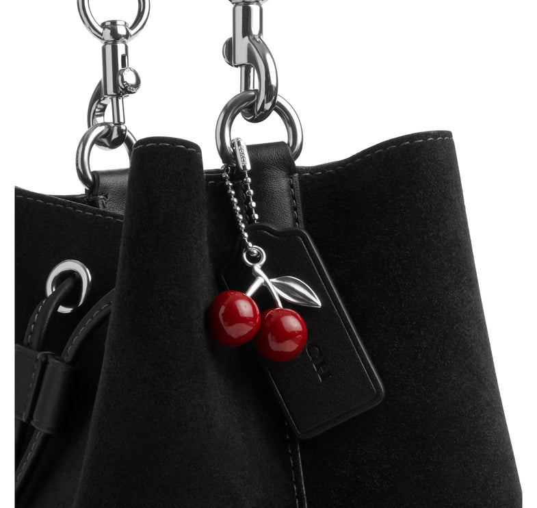 Coach Women's Rowan Bucket Bag With Cherry Charm Black/Silver