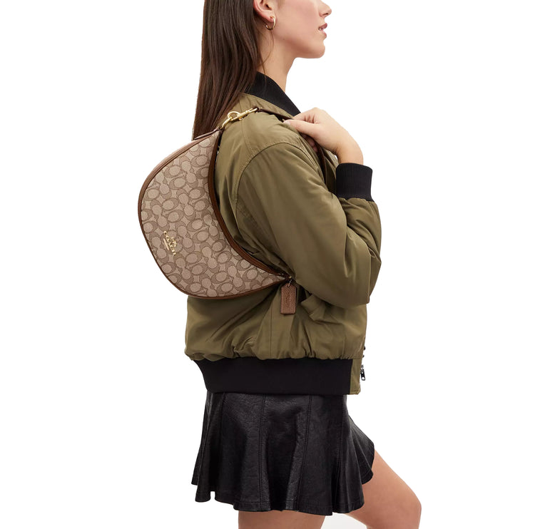 Coach Women's Aria Shoulder Bag In Signature Jacquard Gold/Khaki/Saddle Multi
