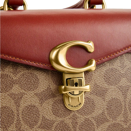 Coach Women's Sammy Top Handle Bag 21 In Signature Canvas Brass/Tan/Rust