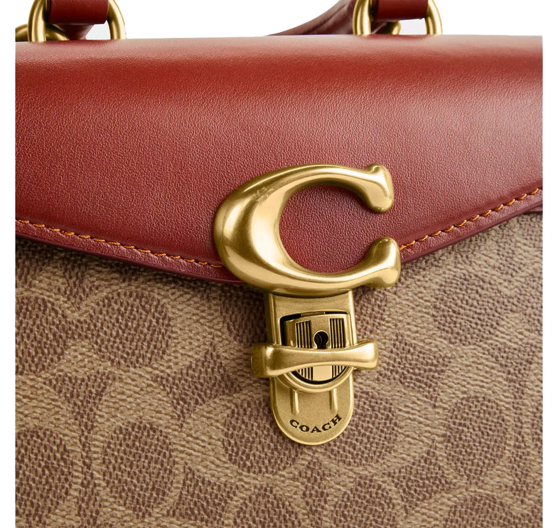 Coach Women's Sammy Top Handle Bag 21 In Signature Canvas Brass/Tan/Rust