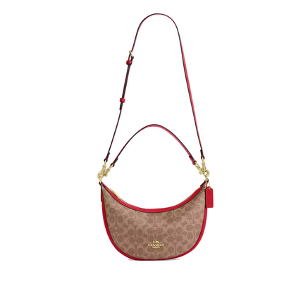 Coach Women's Aria Shoulder Bag In Signature Canvas Gold/Tan/Carnation