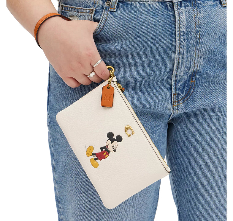 Coach Women's Disney X Coach Essential Small Wristlet In Regenerative Leather With Mickey Mouse Brass/Chalk Multi