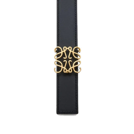 Loewe Women's Reversible Anagram Belt in Supple Grained Calfskin Black/Gold