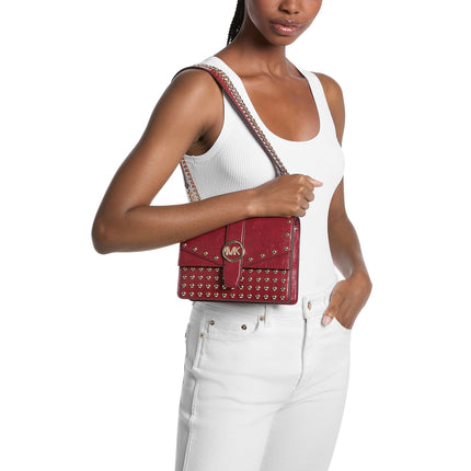 Michael Kors Women's Greenwich Small Studded Distressed Crossbody Bag Cherry