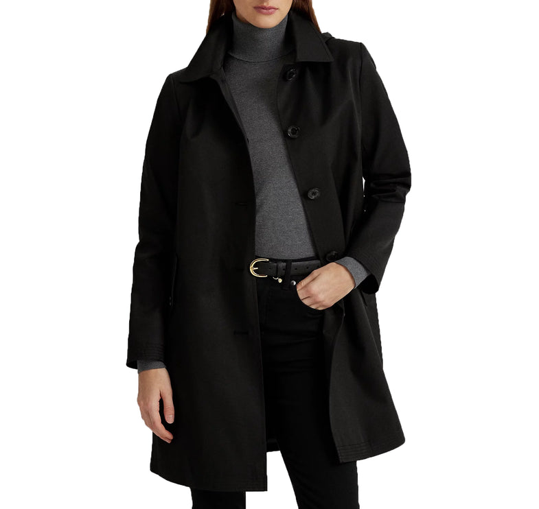 Polo Ralph Lauren Women's Hooded Cotton Blend Balmacaan Coat Black